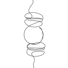 Macaroons cookie biscuit line continuous drawing. One line illustration. Hand drawn linear silhouette of macaroons.