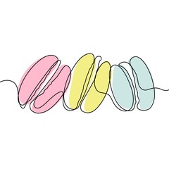 Macaroons cookie biscuit line continuous drawing. One line illustration. Hand drawn linear silhouette of macaroons.