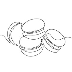 Macaroons cookie biscuit line continuous drawing. One line illustration. Hand drawn linear silhouette of macaroons.