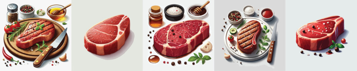 vector set of steaks in a restaurant
