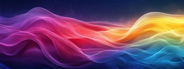 Fototapeta premium Rainbow background abstract wave color graphic pattern flow design 3d. Background line shape rainbow abstract wallpaper wavy liquid vibrant gradient curve fluid music water geometric light art banner