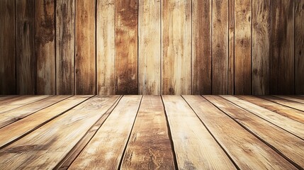 Naklejka premium A rustic wooden interior with warm tones and textured planks, creating a cozy atmosphere.