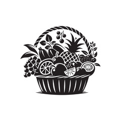 Fruit Basket Silhouette - Minimalist Fruit Basket Vector Design - Illustration of Fruit Basket.