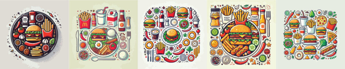vector set of fast food dishes
