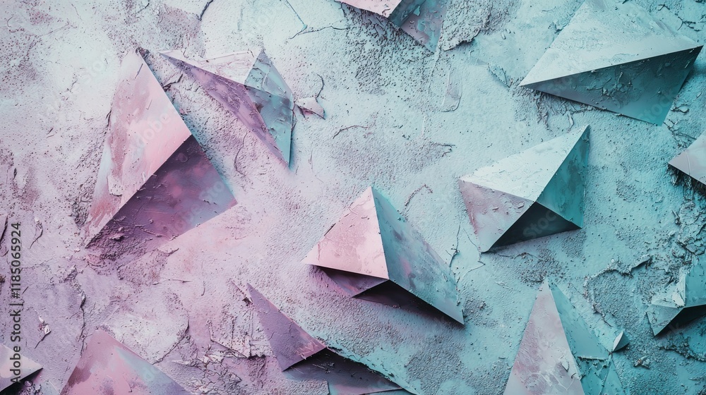 Aufkleber Soft hues of pastel blend seamlessly, forming a captivating backdrop. Geometric triangular shapes emerge, adding depth and texture to the serene composition, evoking a sense of tranquility