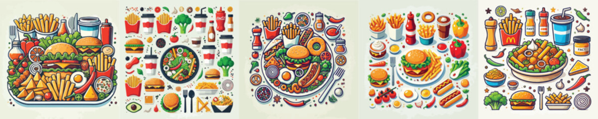 vector set of fast food dishes