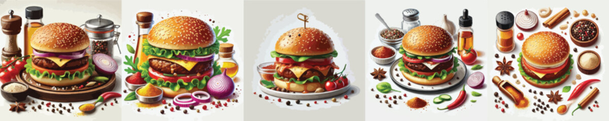 vector set of delicious burger dishes