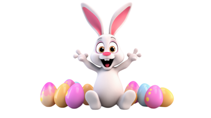 Happy Easter Bunny with Colorful Eggs Festive Spring