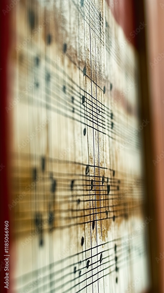 Poster minimalist musical notes on a sheet evoke creativity and inspiration in a serene setting