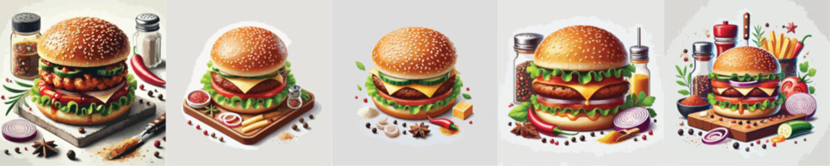 vector set of delicious burger dishes