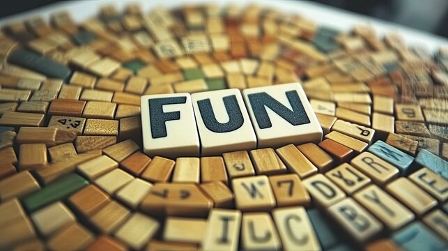 Creative Close up of Vibrant Scrabble Tiles Forming a Playful Word Surrounded by Blank Squares