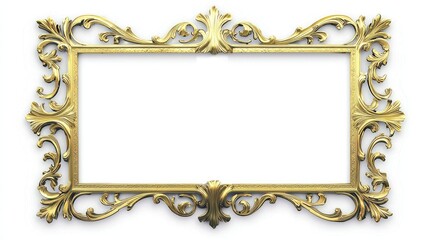 An ornate golden picture frame with intricate designs, intended to display artwork or photographs.
