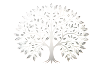 Intricately designed laser cut tree silhouette with detailed branches and leaves in minimalist style on a clean gradient background