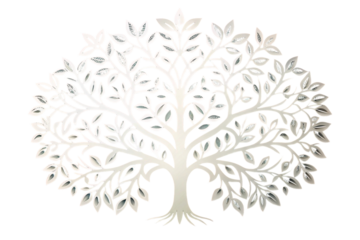 Elegant laser cut paper tree art with intricate branch and leaf patterns, creating a minimalist and modern decorative design on blue background