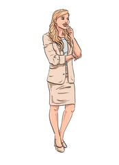 Handmade Illustration of beautiful Woman standing and looking interested 01
