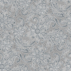 Paisley floral pattern, grey and white colors. Seamless floral pattern-571.