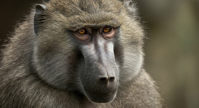 Close-up of a baboon showcasing its expressive face and intense gaze