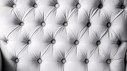 Fototapeta premium Close-up of a white tufted upholstered surface, highlighting the elegant button details and soft texture.