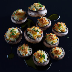 Perfectly arranged floating stuffed mushrooms 