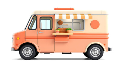 cute 3d food truck isolated on white background. Generative AI