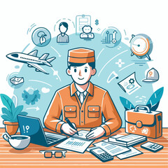illustration of someone working in an office