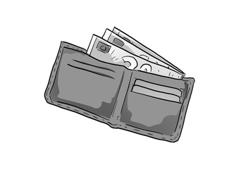 Handmade Illustration of a Wallet with Money