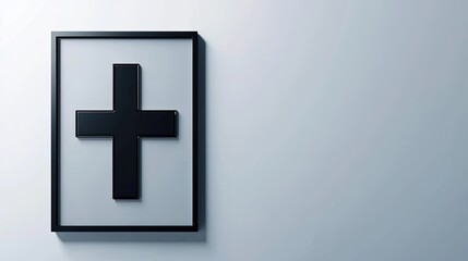 Obraz premium A minimalist black cross framed on a light wall, symbolizing faith or spirituality.