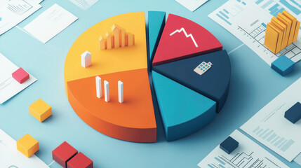Pie Chart Representing Asset Allocation Within an Investment Portfolio, Displaying Different Sectors Such as Stocks, Bonds, and Real Estate