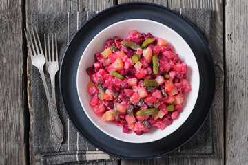 Rosolli, Finnish Christmas festive salad in a bowl