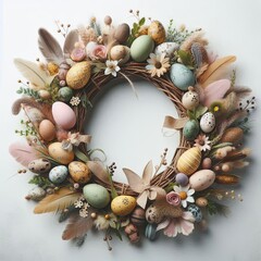 Fototapeta premium Handcrafted wreath blends shabby chic style and festive springtime design.