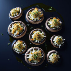 Perfectly arranged floating stuffed mushrooms 