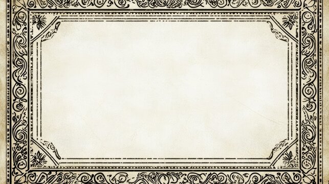 An ornate, vintage-style certificate or award template featuring intricate borders and a blank center for customization.