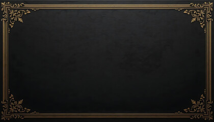 A black rectangular background features a gold double-lined frame with ornate gold corner detailing