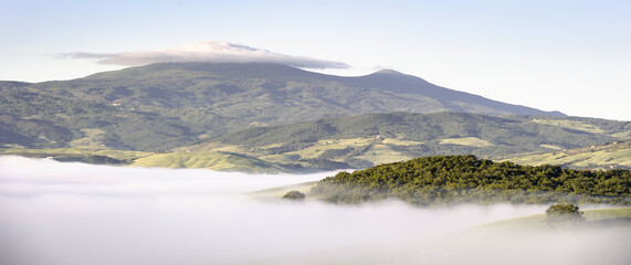 Mountains and Fog in Tuscan Landscape, Italy