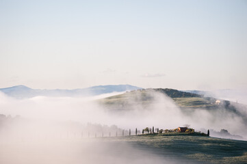 Foggy Rolling Hills in Tuscany, Italy