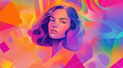 A Digital Painting of a Womans Face With a Colorful Background - Generative AI