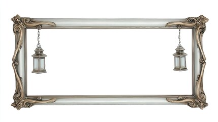 A decorative frame featuring two hanging lanterns, designed for aesthetic appeal and ambiance.