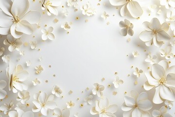 Obraz premium White Gold Background with floral frame, Upper Curve