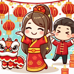 vector illustration of someone celebrating Chinese New Year