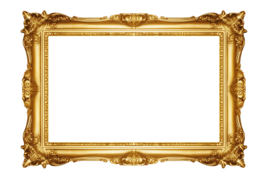 Old Antique Gold Frame Isolated on White and Png Transparent Background
