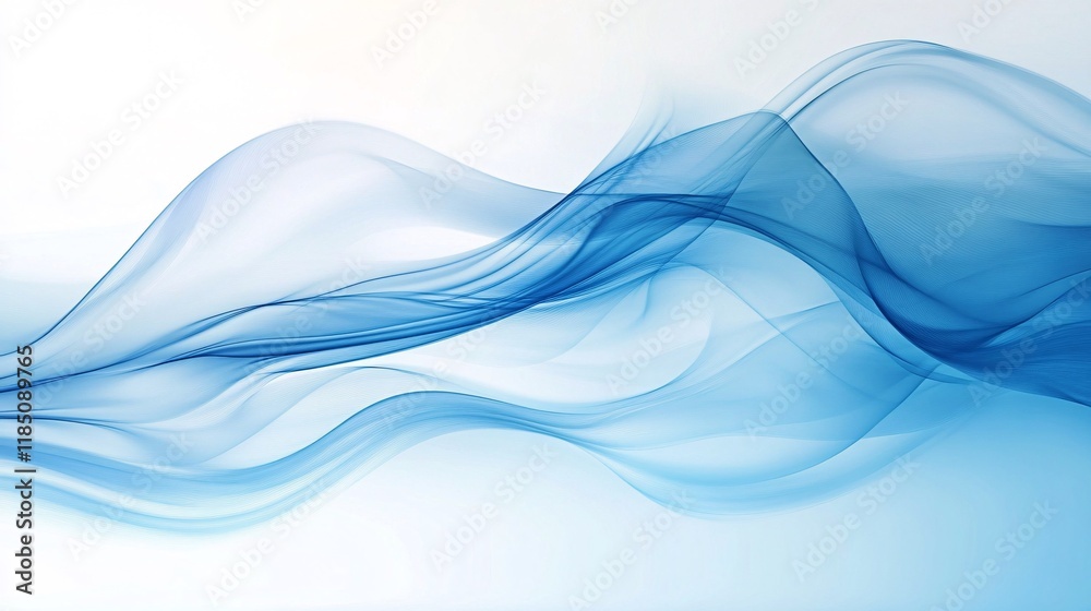 Wall mural soft flowing waves of blue abstract design on a light background.