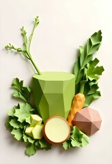 Vegetable smoothie in geometric paper style. It looks like an origami sculpture.