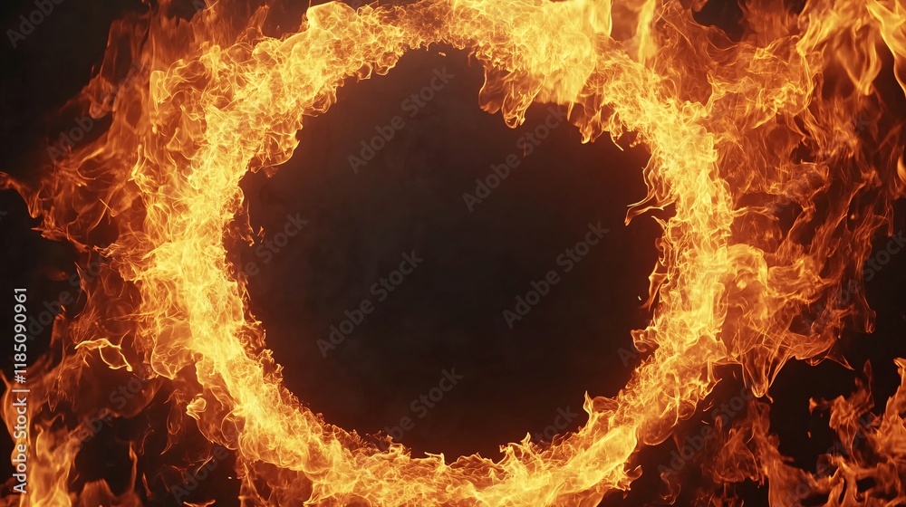 Wall mural a mesmerizing circle of fiery flames creating a dramatic display against a dark background.