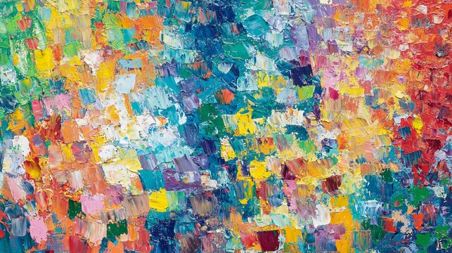 A vibrant abstract painting showcases a dynamic blend of colors and textures, creating a lively and energetic visual experience.