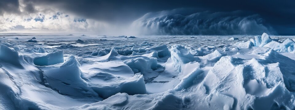 An awe-inspiring perspective of a massive, remote ice floe with intricate, fractal-like ice patterns and a rare