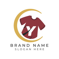 Letter Y Logo Concept With T-Shirt. Alphabet Y garments moon face icon design