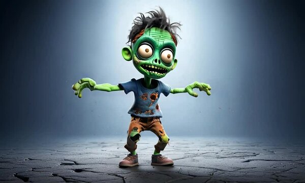 Happy Dancing Halloween Zombie Cartoon Character 