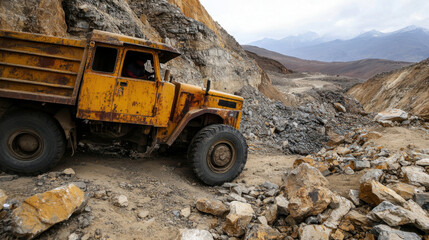 Mines and Geological Formations, Geological formations showcasing mines with a chaotic aesthetic, ideal for educational or creative projects related to geology and mining industries.