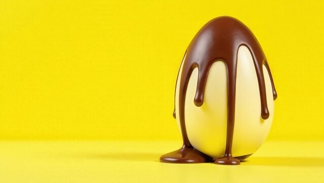 yellow Egg Covered in Melted Chocolate Isolated on Yellow Background with space for text - Powered by Adobe