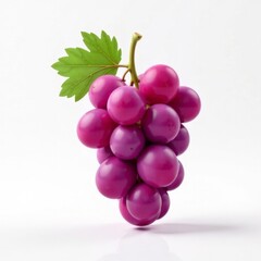Fototapeta premium A close up of a bunch of purple grapes with a green leaf on top. The grapes are small and round, and the leaf is green and slightly curled. Concept of freshness and natural beauty